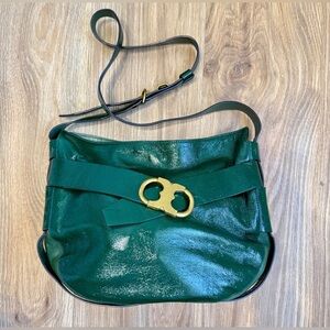 Tory Burch Green Patent Leather Crossbody Bag Adjustable Strap EUC